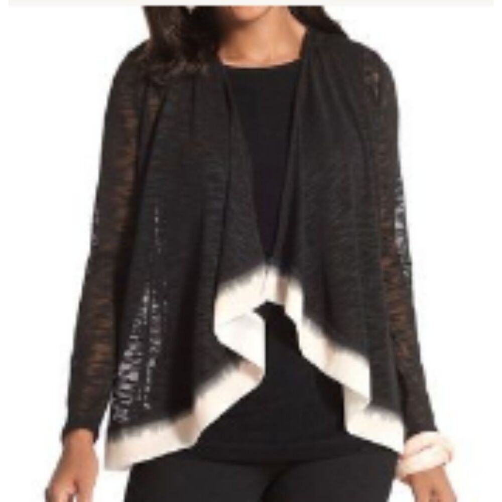 CHICO's TRAVELERS Lightweight Black Pink Long Sleeve Travel Cardigan 12/14